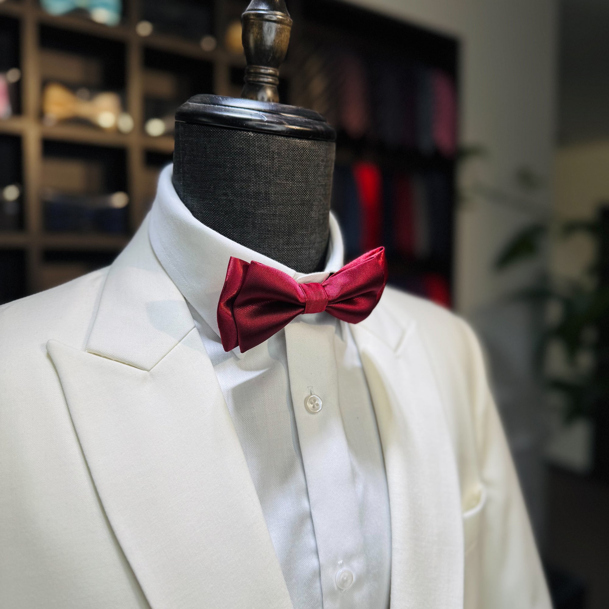 Luxurious Satin Dark Red Bow Tie