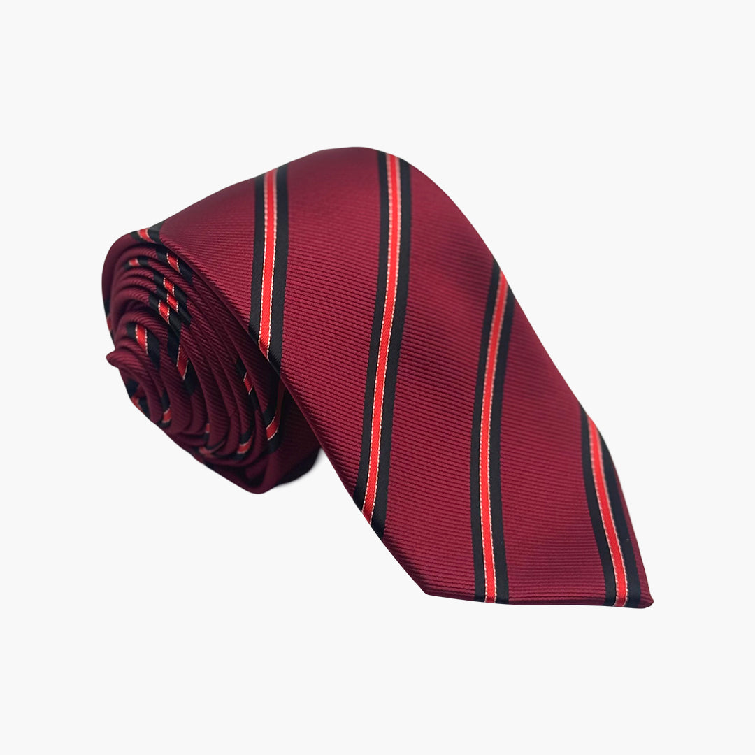 Maroon, Black & Red Striped Tie