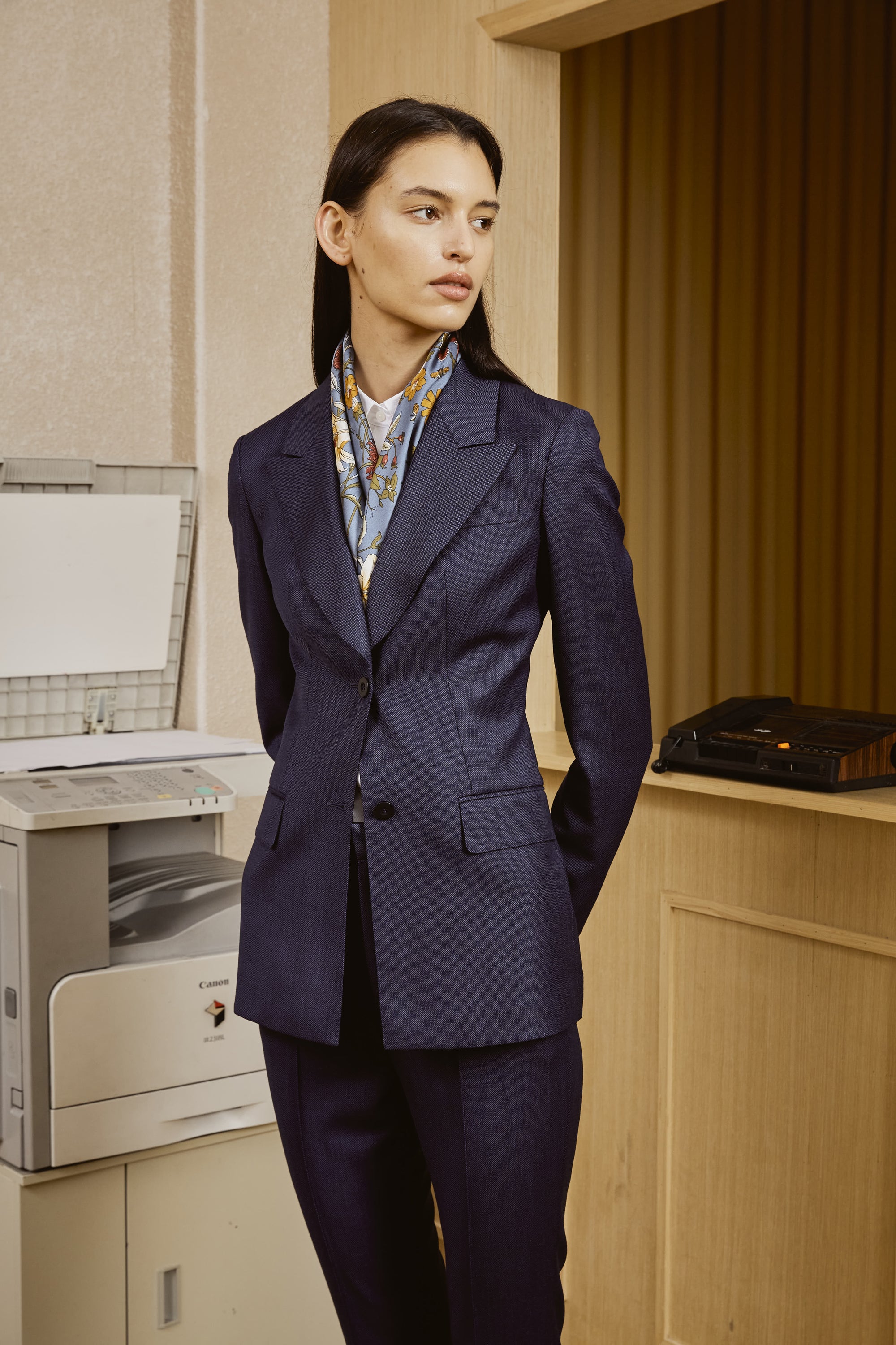 Oxford Blue Suit Set with Cotton Shirt and Custom Scarf