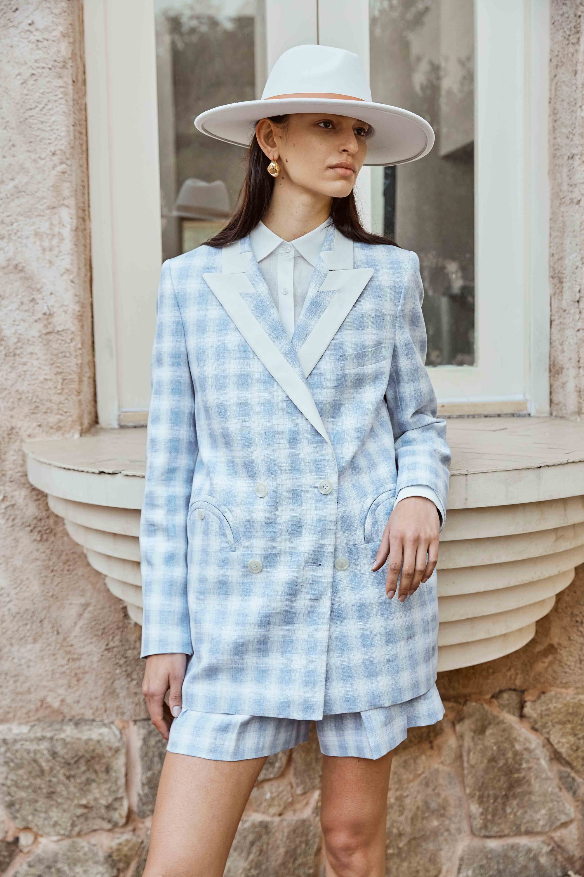 Blue and White Suit Set with Shorts