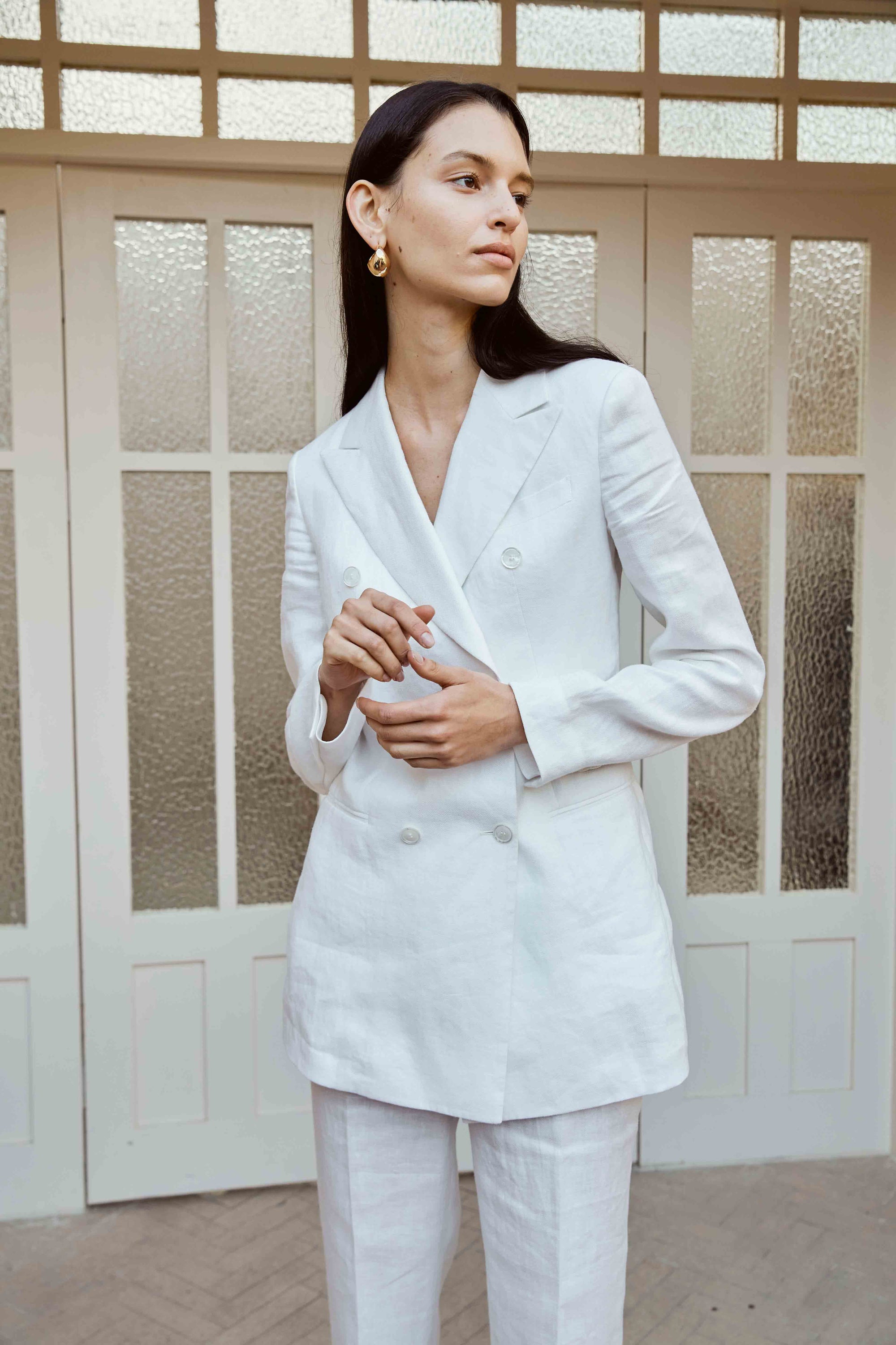 Pearl White Double-Breasted Suit Set