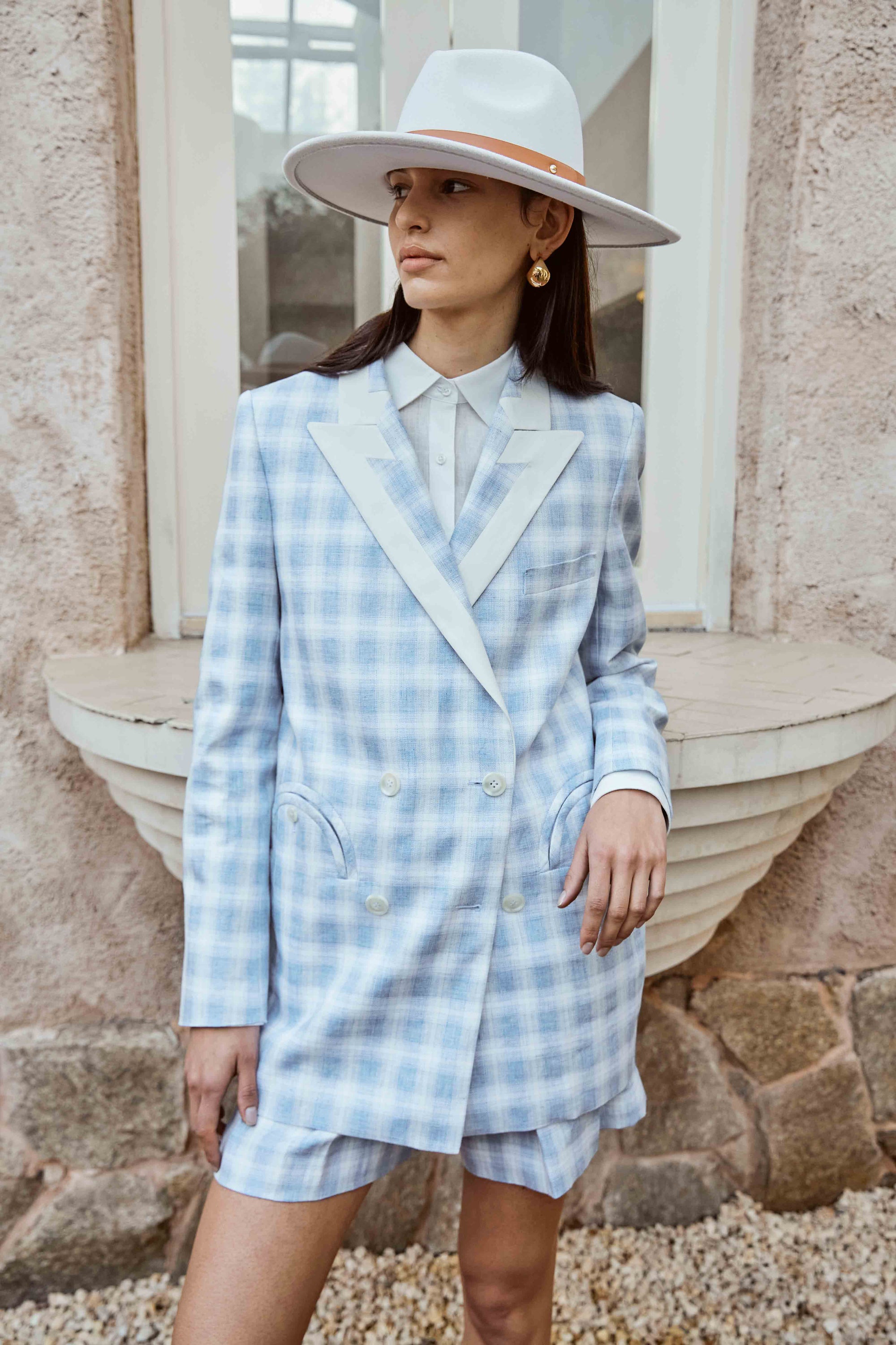 Blue and White Suit Set with Shorts