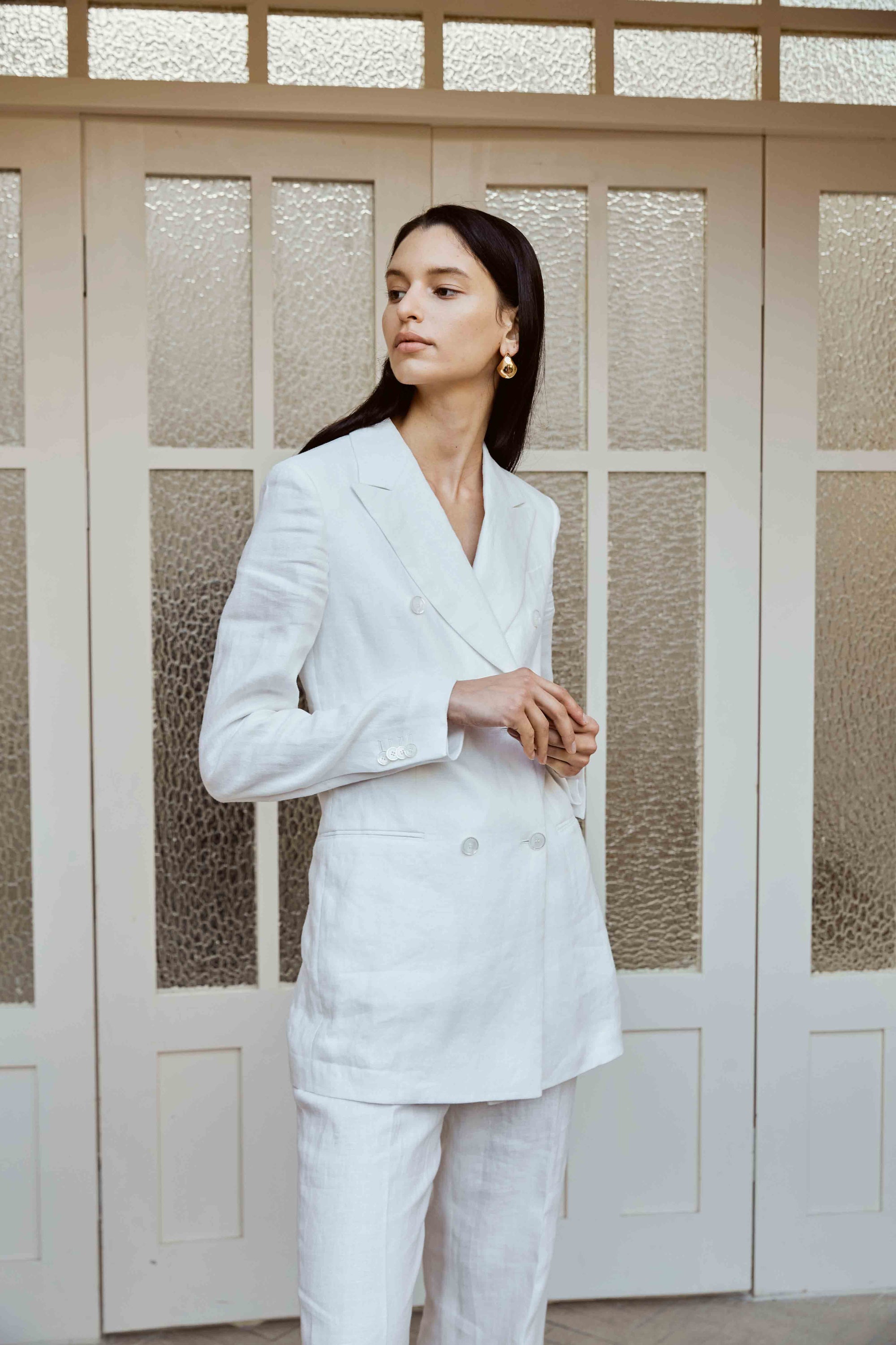 Pearl White Double-Breasted Suit Set
