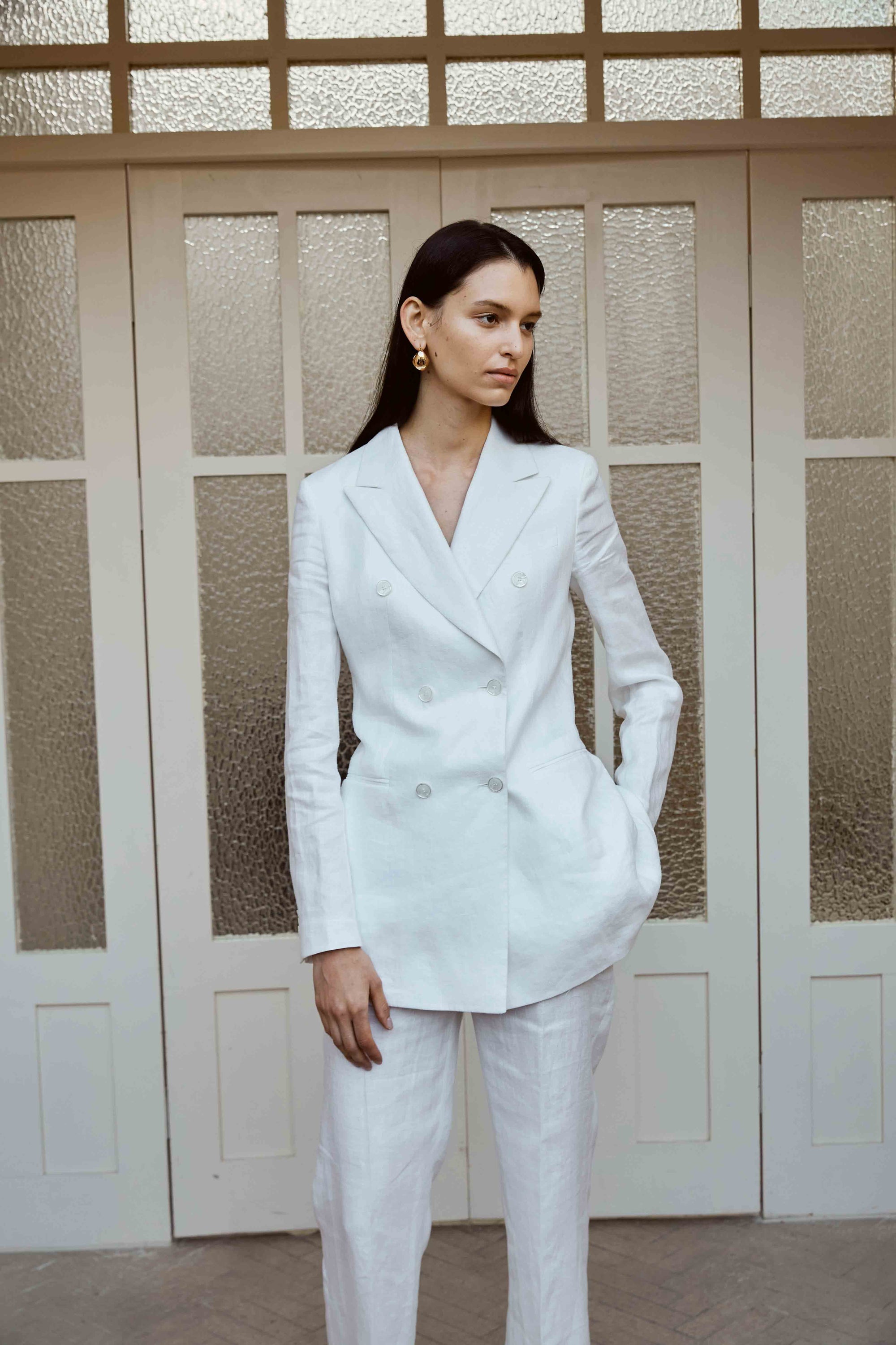 Pearl White Double-Breasted Suit Set