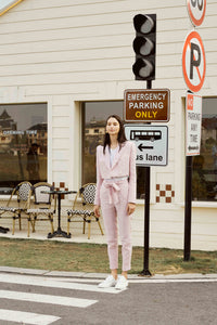 Pink Linen Crop Suit with Knot Pants for Women