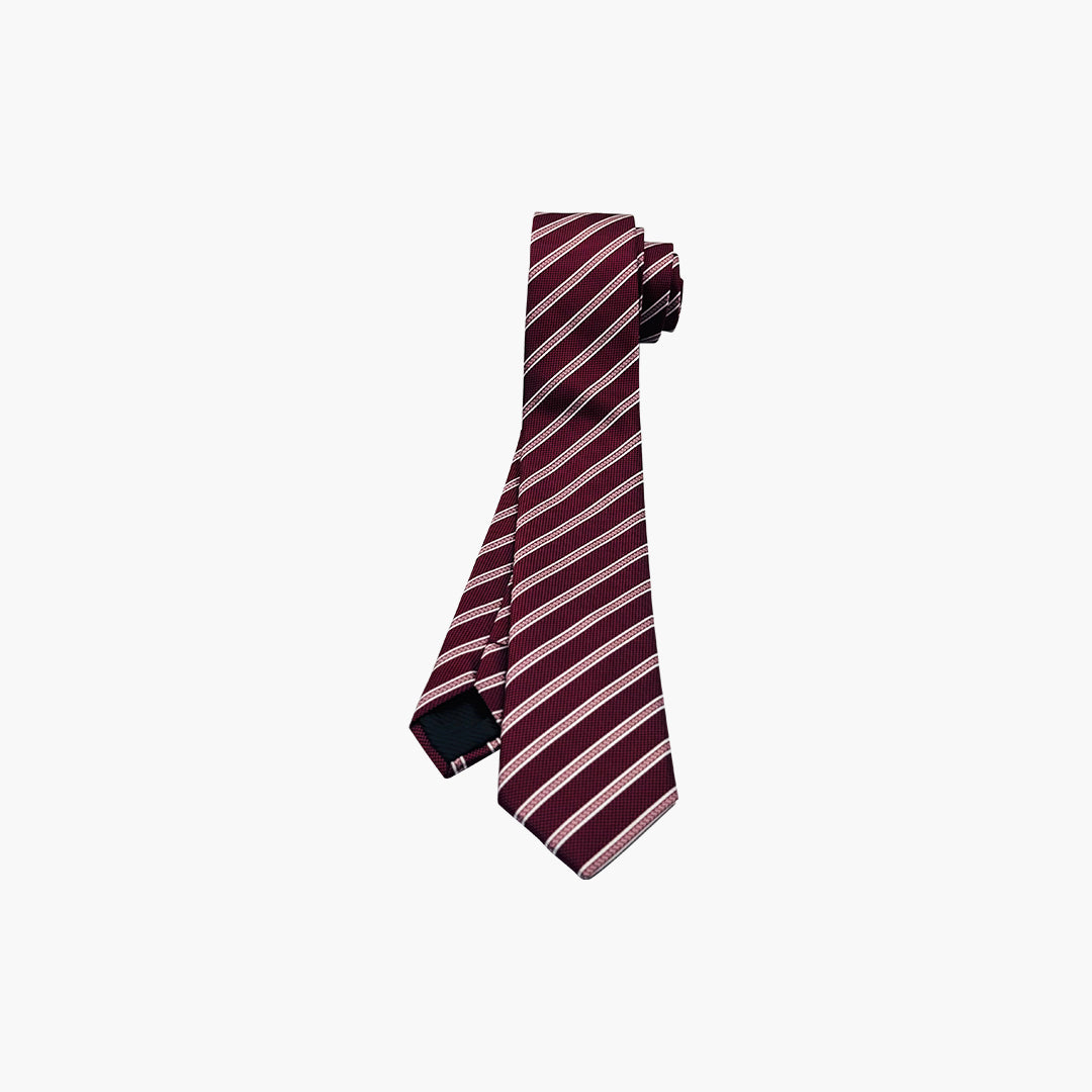 Red, White & Print Striped Tie