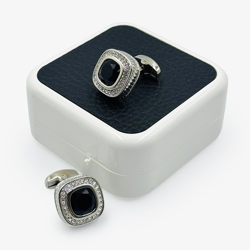 Silver Cufflinks with Black Stone