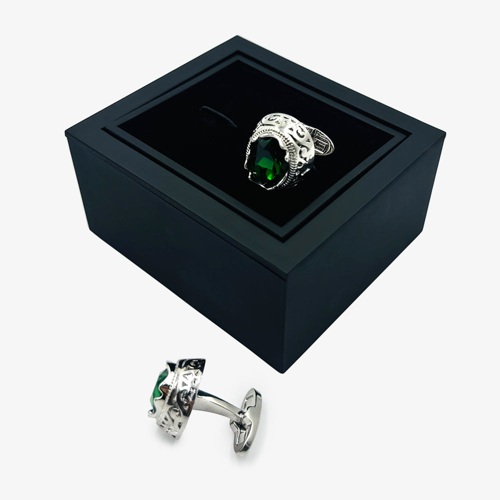 Silver & Black Stone Cufflinks