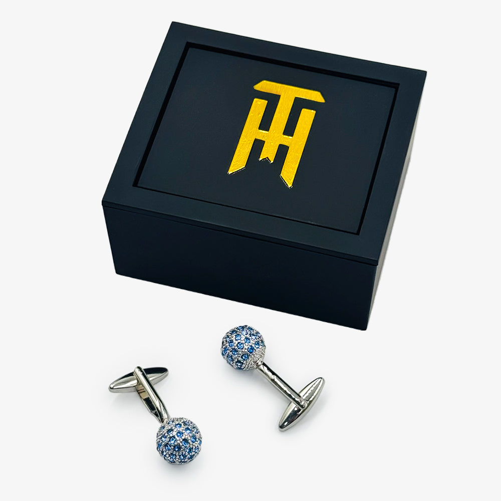 Silver Spiral Cufflinks with Blue Stones