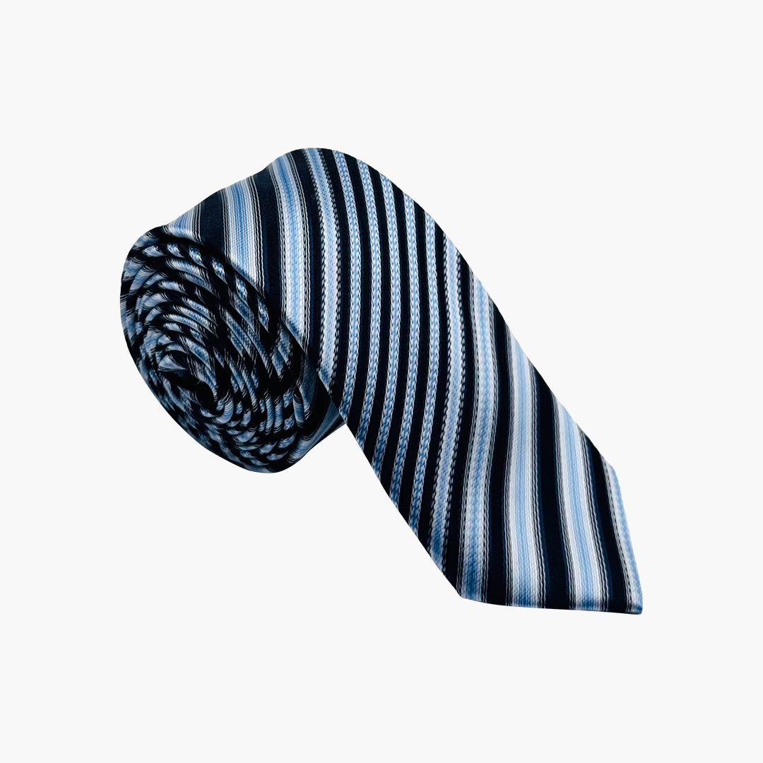Sky Blue, Gray & Black Striped Tie